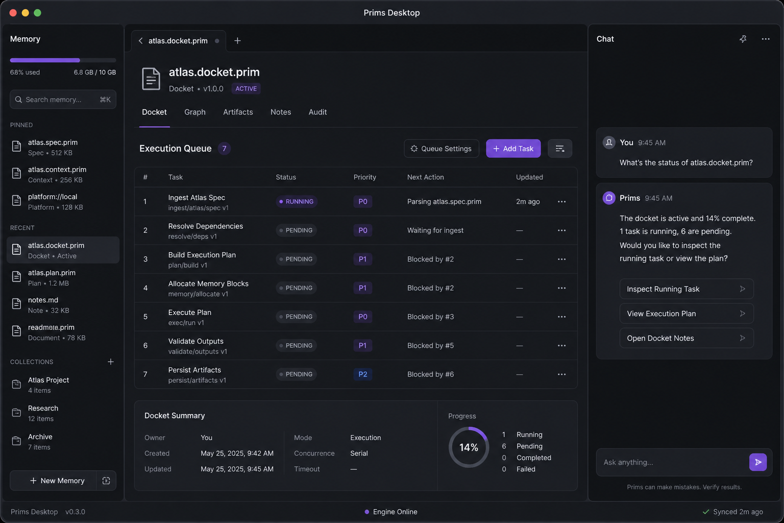 Docket execution queue list