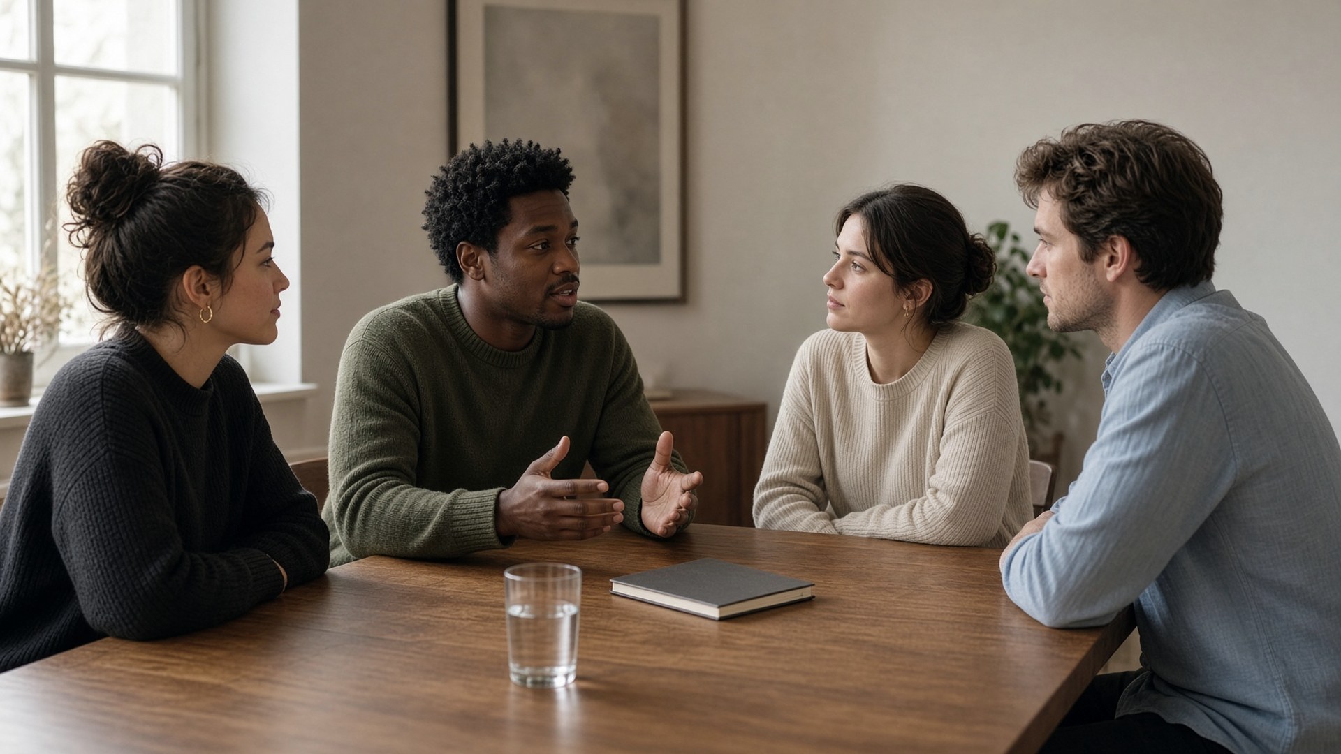 Their grandchildren around a table, talking — the work is the meeting.